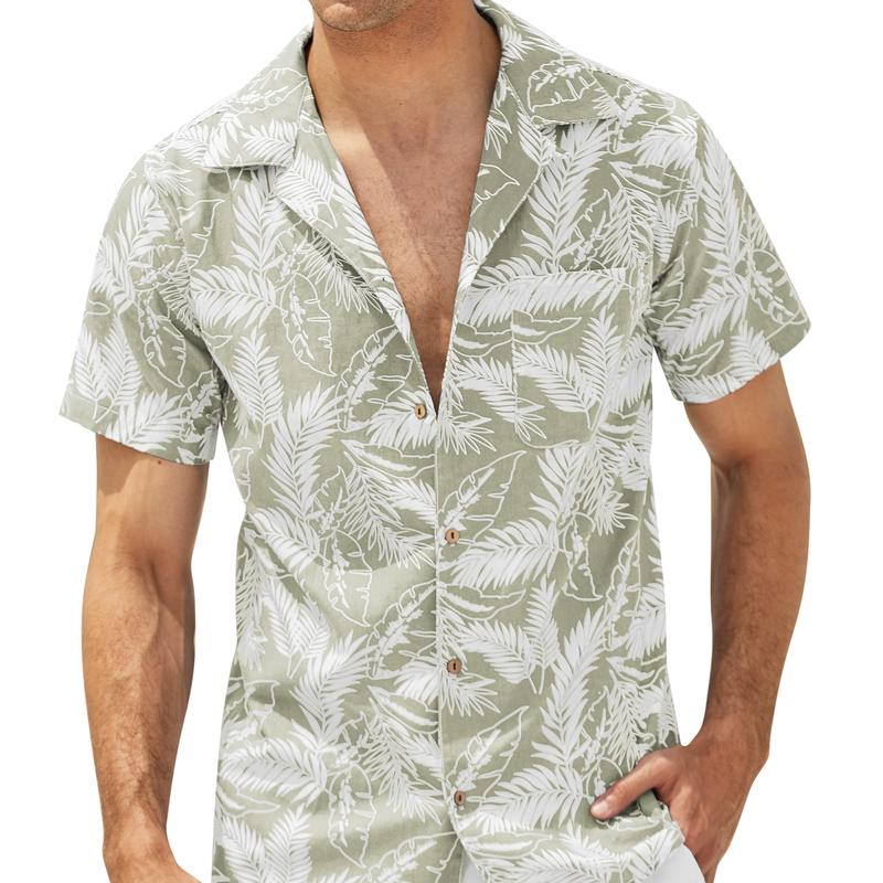 Men'S Hawaiian Floral Shirts Cotton Linen Button down Tropical Holiday Beach Shirts Menswear Top - Image 9