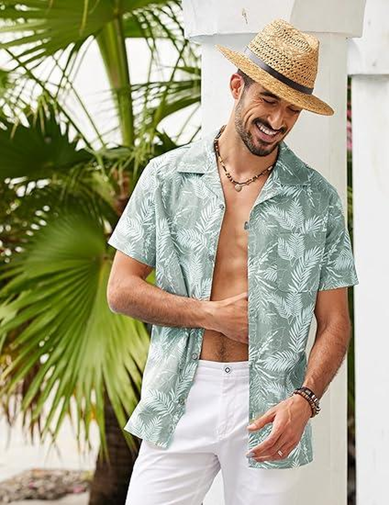 Men'S Hawaiian Floral Shirts Cotton Linen Button down Tropical Holiday Beach Shirts Menswear Top - Image 10