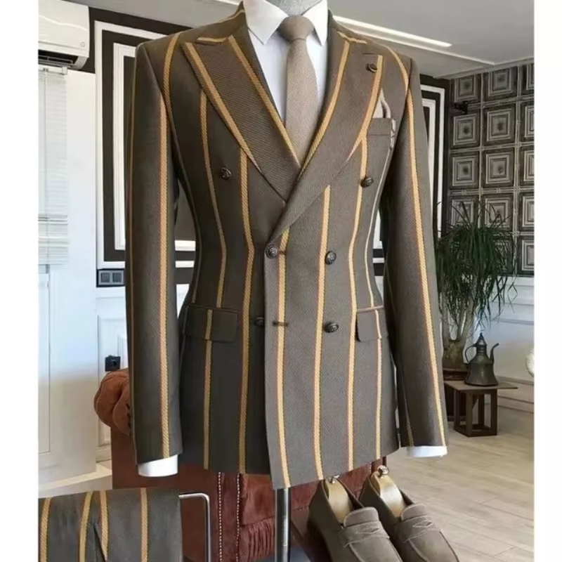 New Arrival Wide Stripe Men Suits Peaked Lapel Custom Made Slim Fit Tuxedo Masculino Blazer Prom Daily Wear 2 Pcs Jacket+Pants - Image 8