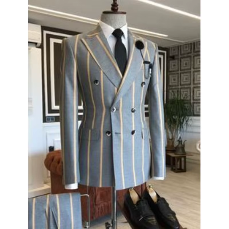 New Arrival Wide Stripe Men Suits Peaked Lapel Custom Made Slim Fit Tuxedo Masculino Blazer Prom Daily Wear 2 Pcs Jacket+Pants - Image 7