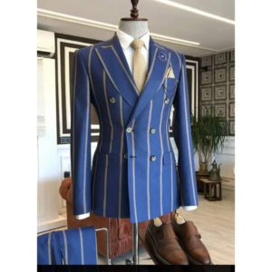 Alternative view of New Arrival Wide Stripe Men Suits Peaked Lapel Custom Made Slim Fit Tuxedo Masculino Blazer Prom Daily Wear 2 Pcs Jacket+Pants