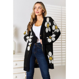 Perfee Floral Button down Longline Cardigan