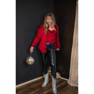 Alternative view of Satin Button down Blouse with Cami: Red Wine