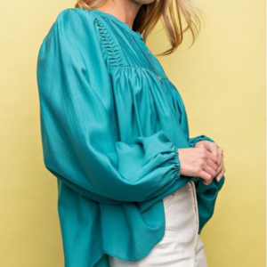 Shiny Crepe Woven Button down Top - Teal