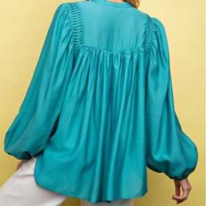 Alternative view of Shiny Crepe Woven Button down Top - Teal