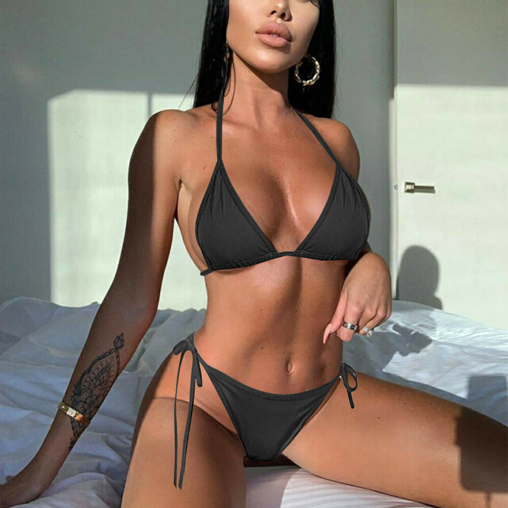 Women Bikini Swimsuit Stretch Bottoms String Beach Swimwear Set Brazilian Cheeky