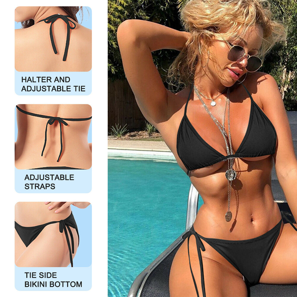 Women Bikini Swimsuit Stretch Bottoms String Beach Swimwear Set Brazilian Cheeky - Image 19