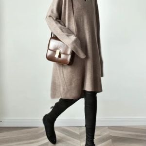 Women Dress Sweater Women Dresses Thick Winter Fall Long Sleeve Knitted Dresses Maxi Vintage Oversize Dresses Knitting V Neck