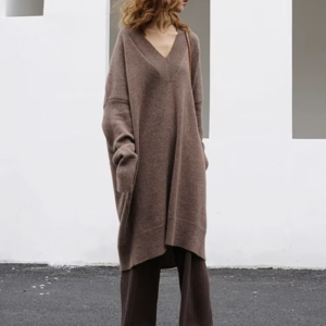 Alternative view of Women Dress Sweater Women Dresses Thick Winter Fall Long Sleeve Knitted Dresses Maxi Vintage Oversize Dresses Knitting V Neck