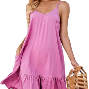 Alternative view of Women'S V Neck Floral Summer Dress Boho Printed Adjustable Spaghetti Strap Beach Short Dress with Pockets