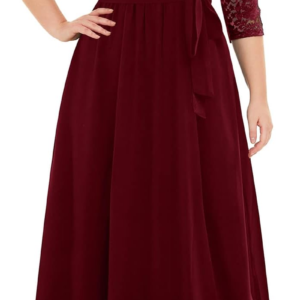 Women'S plus Size Lace Chffon Long Maxi 3/4 Sleeve V-Back Formal Dress