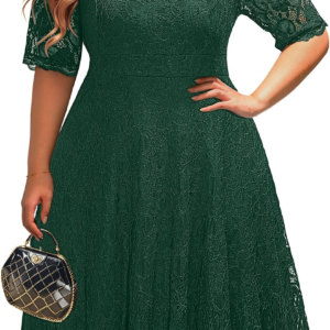 Women'S plus Size Wedding Guest Bridal Shower Semi Formal Cocktail Party Lace V Neck Midi Dress