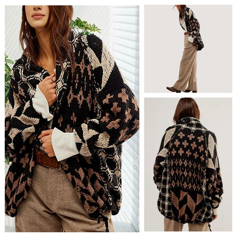 Yeokou Women Fall Sweater Cardigans Graphic Button down Collar Knitwear Long Sleeve Oversized Y2K Print Coats - Image 11