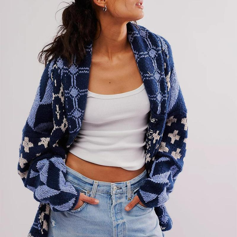 Yeokou Women Fall Sweater Cardigans Graphic Button down Collar Knitwear Long Sleeve Oversized Y2K Print Coats - Image 10