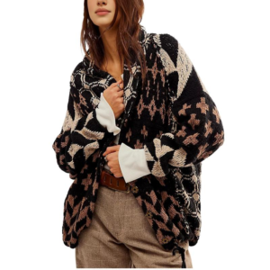 Yeokou Women Fall Sweater Cardigans Graphic Button down Collar Knitwear Long Sleeve Oversized Y2K Print Coats