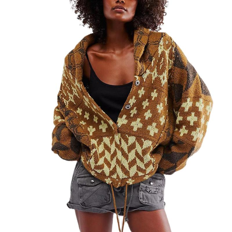 Yeokou Women Fall Sweater Cardigans Graphic Button down Collar Knitwear Long Sleeve Oversized Y2K Print Coats - Image 7