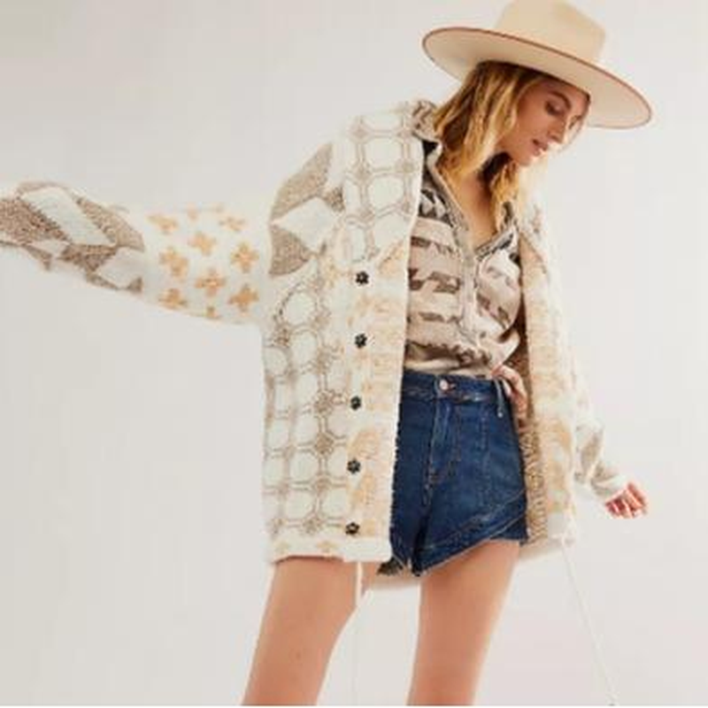 Yeokou Women Fall Sweater Cardigans Graphic Button down Collar Knitwear Long Sleeve Oversized Y2K Print Coats - Image 4