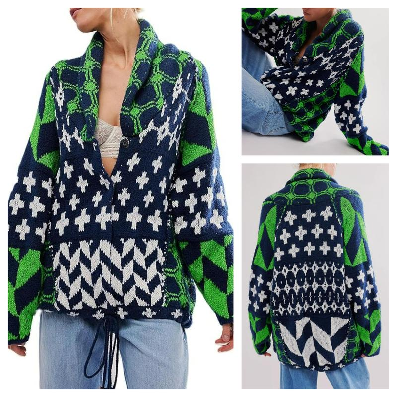 Yeokou Women Fall Sweater Cardigans Graphic Button down Collar Knitwear Long Sleeve Oversized Y2K Print Coats - Image 16