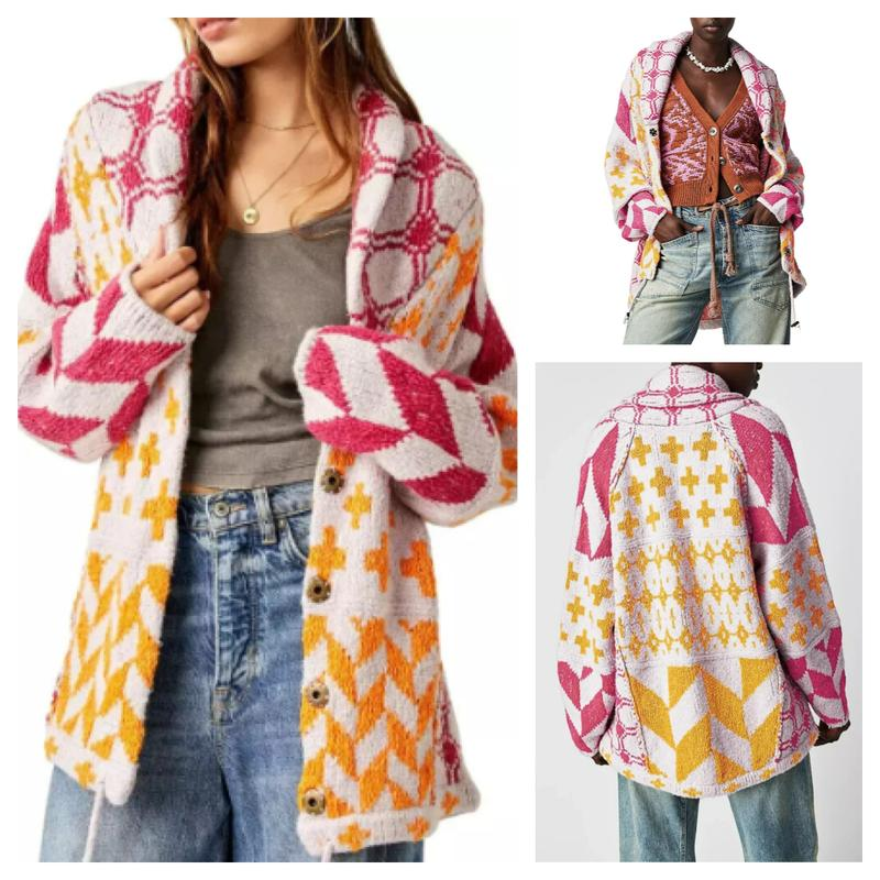Yeokou Women Fall Sweater Cardigans Graphic Button down Collar Knitwear Long Sleeve Oversized Y2K Print Coats - Image 18