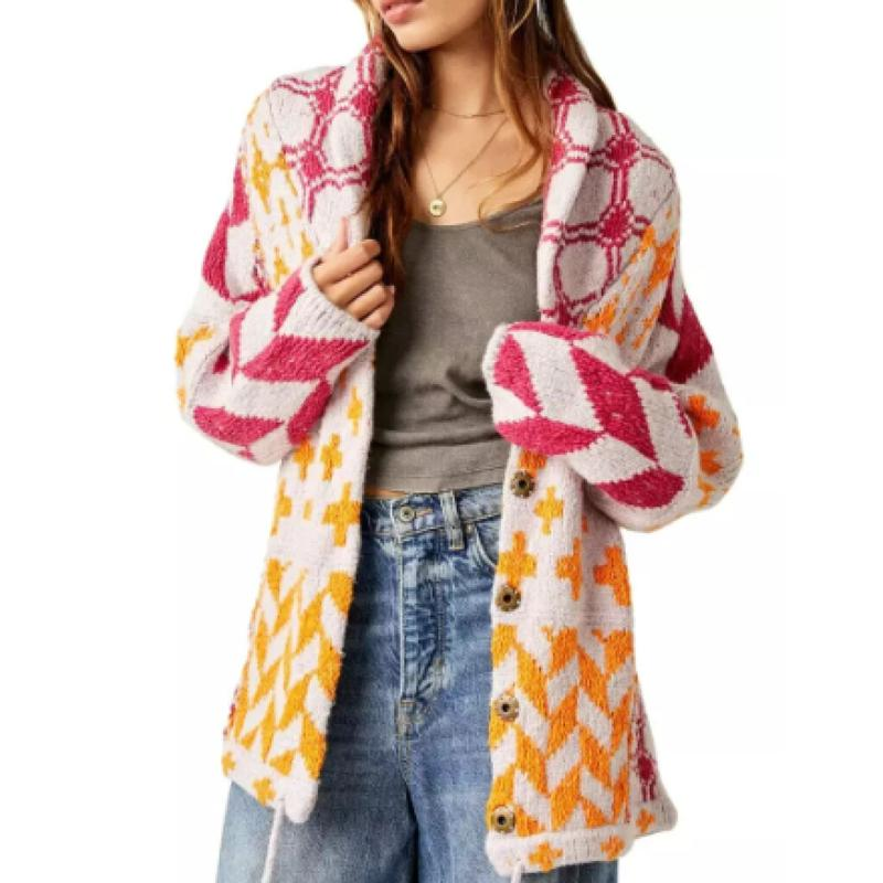 Yeokou Women Fall Sweater Cardigans Graphic Button down Collar Knitwear Long Sleeve Oversized Y2K Print Coats - Image 19