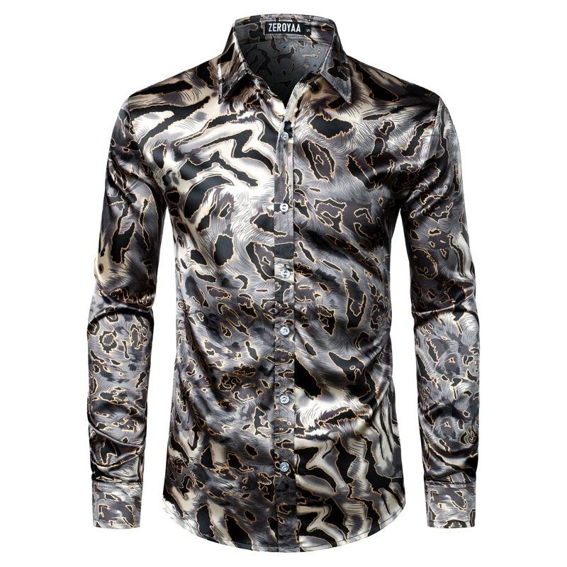 ZEROYAA Men'S Hipster Fitted Silk like Satin Dress Shirt Long Sleeve Button down Printed Shirt for Party Prom Fourth July Shirt Summer Outfits Men Funny Shirts - Image 11