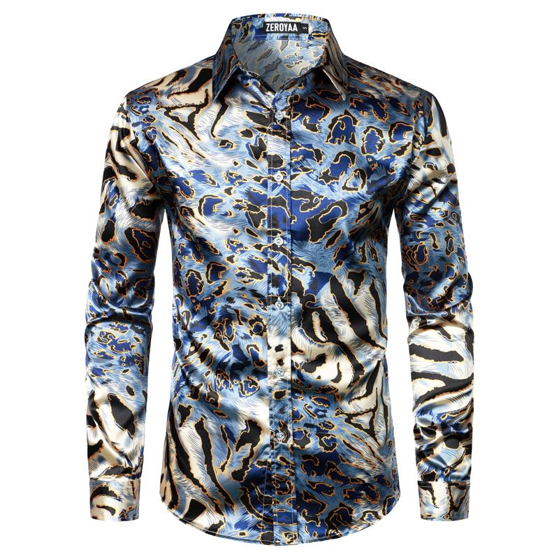 ZEROYAA Men'S Hipster Fitted Silk like Satin Dress Shirt Long Sleeve Button down Printed Shirt for Party Prom Fourth July Shirt Summer Outfits Men Funny Shirts - Image 10