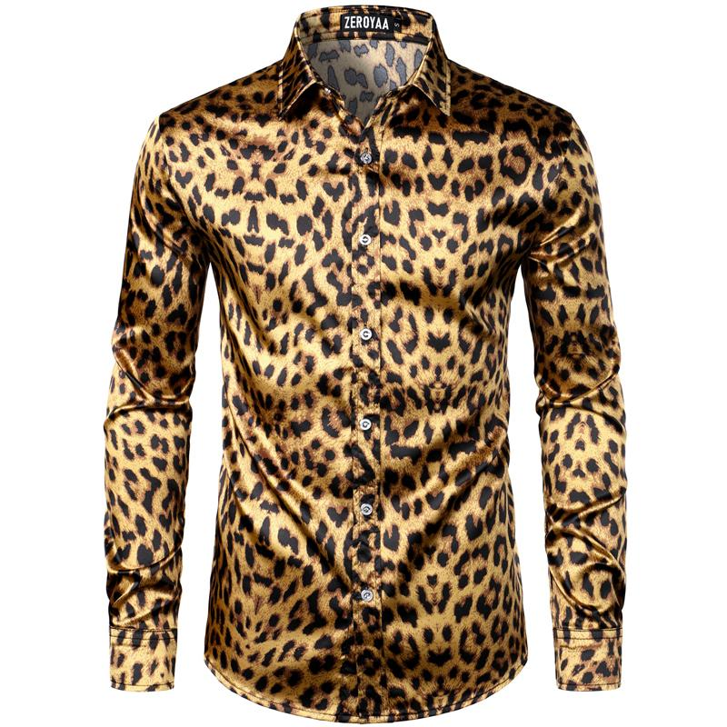 ZEROYAA Men'S Hipster Fitted Silk like Satin Dress Shirt Long Sleeve Button down Printed Shirt for Party Prom Fourth July Shirt Summer Outfits Men Funny Shirts - Image 8