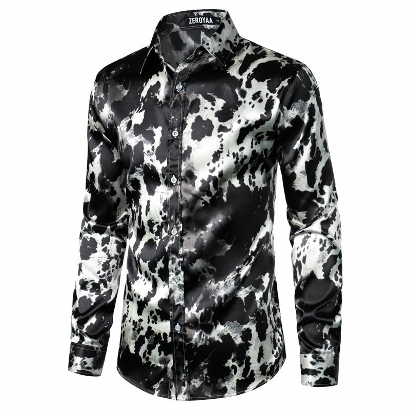 ZEROYAA Men'S Hipster Fitted Silk like Satin Dress Shirt Long Sleeve Button down Printed Shirt for Party Prom Fourth July Shirt Summer Outfits Men Funny Shirts - Image 5