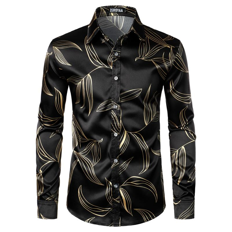 ZEROYAA Men'S Hipster Fitted Silk like Satin Dress Shirt Long Sleeve Button down Printed Shirt for Party Prom Fourth July Shirt Summer Outfits Men Funny Shirts - Image 2