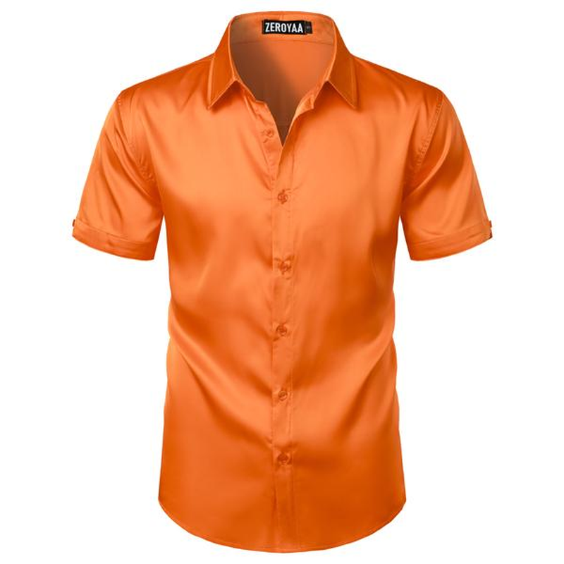 ZEROYAA Men'S Hipster Shiny Silk Satin Shirt Regular Fit Short Sleeve Casual Button down Dress Shirts for Summer Party - Image 5