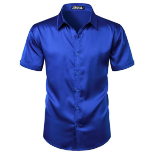 Alternative view of ZEROYAA Men'S Hipster Shiny Silk Satin Shirt Regular Fit Short Sleeve Casual Button down Dress Shirts for Summer Party