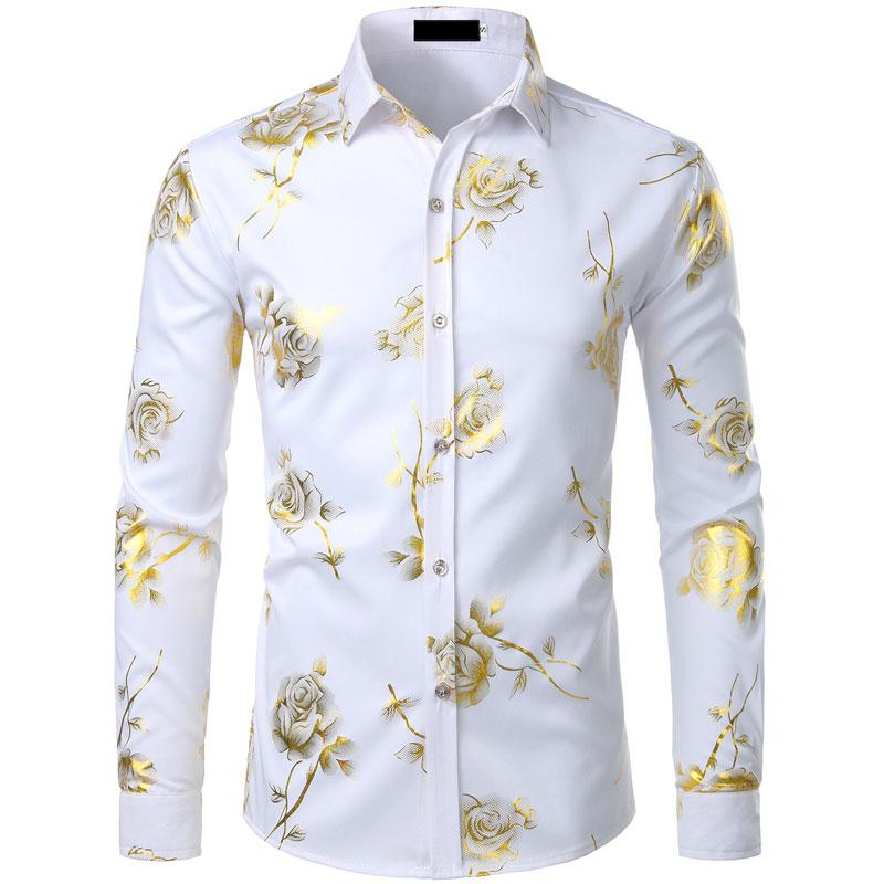 ZEROYAA Mens Hipster 3D Golden Rose Floral Printed Slim Fit Long Sleeve Button down Dress Shirts Casual Elegant Classy Menswear Fourth July Shirt Stylish Fabric Button Shirt Top Black Pink - Image 11