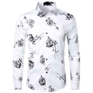 ZEROYAA Mens Hipster 3D Golden Rose Floral Printed Slim Fit Long Sleeve Button down Dress Shirts Casual Elegant Classy Menswear Fourth July Shirt Stylish Fabric Button Shirt Top Black Pink