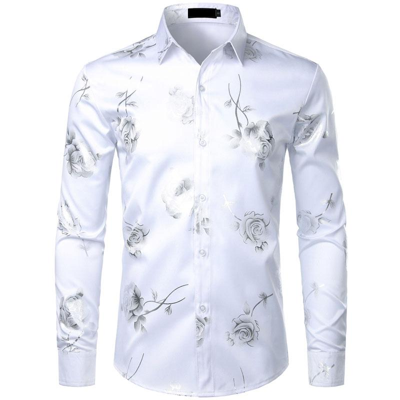 ZEROYAA Mens Hipster 3D Golden Rose Floral Printed Slim Fit Long Sleeve Button down Dress Shirts Casual Elegant Classy Menswear Fourth July Shirt Stylish Fabric Button Shirt Top Black Pink - Image 6