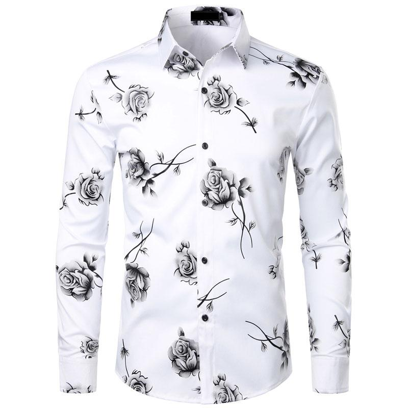ZEROYAA Mens Hipster 3D Golden Rose Floral Printed Slim Fit Long Sleeve Button down Dress Shirts Casual Elegant Classy Menswear Fourth July Shirt Stylish Fabric Button Shirt Top Black Pink - Image 5