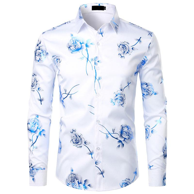 ZEROYAA Mens Hipster 3D Golden Rose Floral Printed Slim Fit Long Sleeve Button down Dress Shirts Casual Elegant Classy Menswear Fourth July Shirt Stylish Fabric Button Shirt Top Black Pink - Image 13