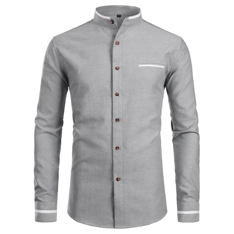 ZEROYAA Mens Hipster Mandarin Collar Slim Fit Long Sleeve Casual Button down Oxford Dress Shirt with Pocket Sublime Shirt Shirt Summer Outfits Men - Image 8