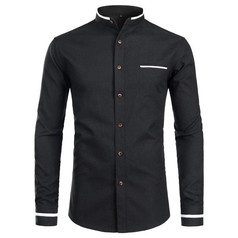 ZEROYAA Mens Hipster Mandarin Collar Slim Fit Long Sleeve Casual Button down Oxford Dress Shirt with Pocket Sublime Shirt Shirt Summer Outfits Men - Image 17