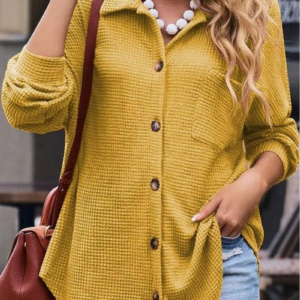 Alternative view of Waffle Knit Button down Shacket Jacket Fit Knitwear Batwing Womenswear Loose Blouse