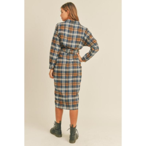 Alternative view of Mable Plaid Flannel Front Tie Button down Shirt Dress