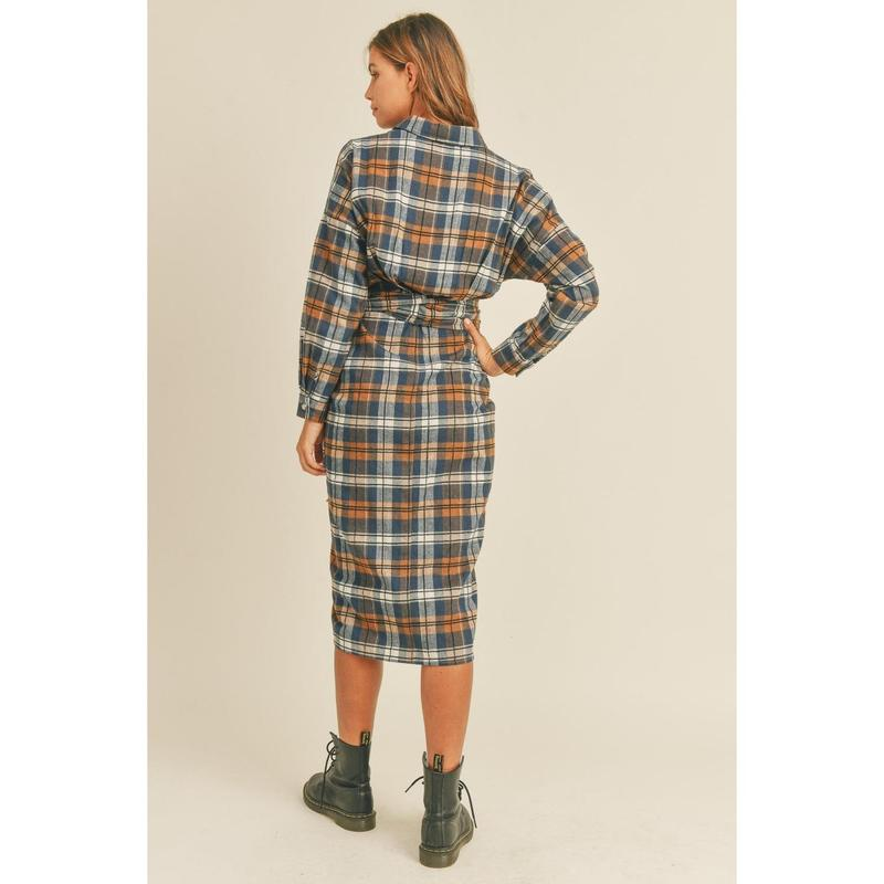 Mable Plaid Flannel Front Tie Button down Shirt Dress - Image 2