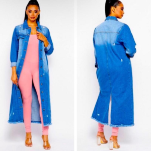 JEAN BUTTON down MEDIUM DENIM LONG TRENCH COAT JACKET Womenswear Outerwear