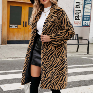 Clearance,Womens Leopard Print Faux Fur Coat Winter Fashion Fuzzy Jacket Fleece Lined Fluffy Open Front Cardigan Long Jackets Lapel Trench Coats(Brown,L)