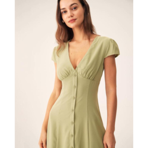 Alternative view of Green V-Neck Button Midi Dress