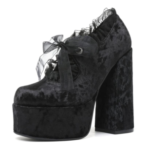 Alternative view of Platform Mary Joe Shoes for Women Cute Lace Bow Chunky High Heel Suede Shoes Lollita Fashion Goth Pumps Uniform Oxford Outdoor Shoes for Concert Party Date Night Cosplay Fall Winter Shoes