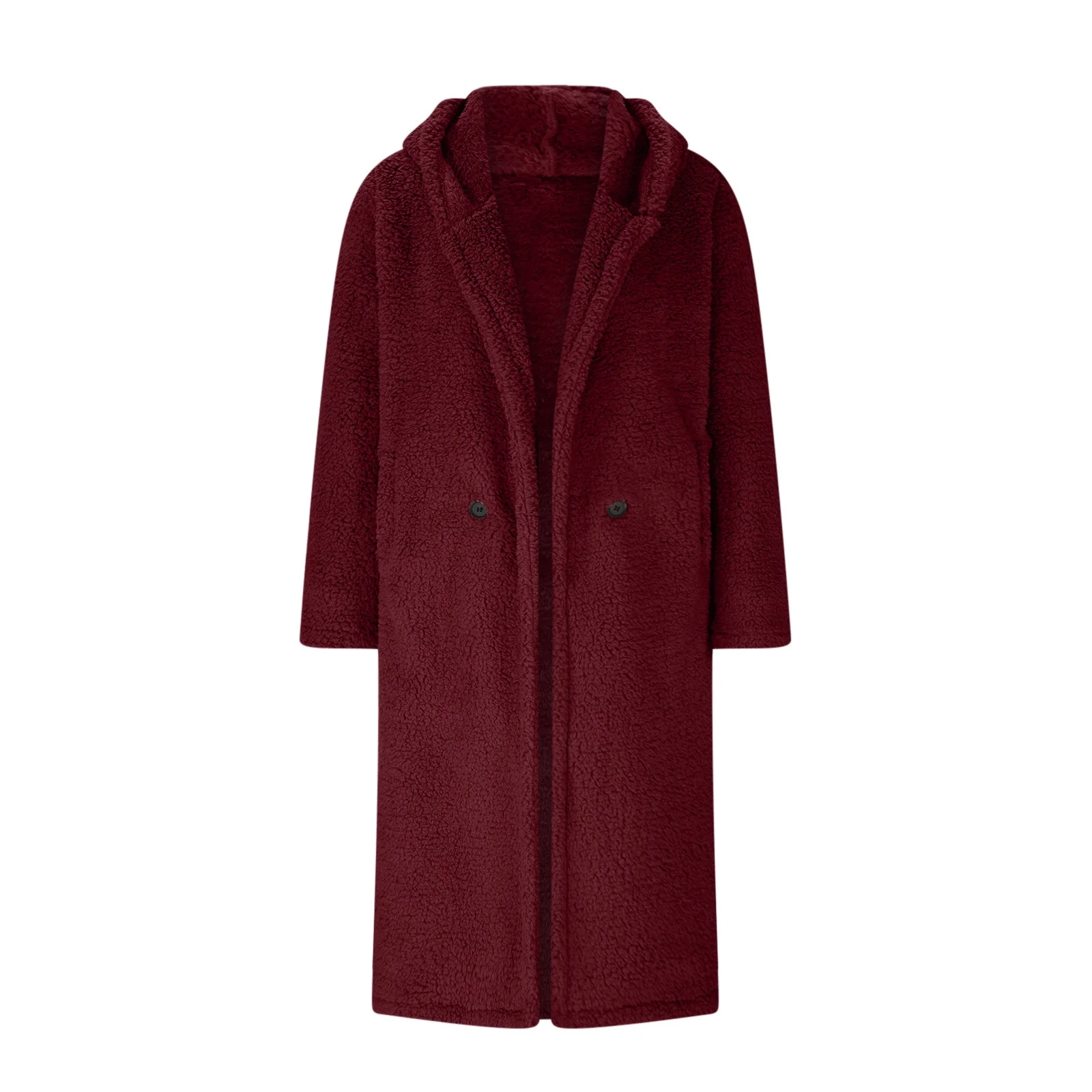 Winter Warm Sherpa Coats Jackets For Women Plus Size Hooded Faux Fur Solid Color Long Pea Coat Outerwear - Image 12